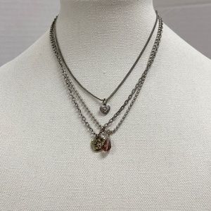 Triple Chain Silver Tone Charms Signed SM Vintage Necklace